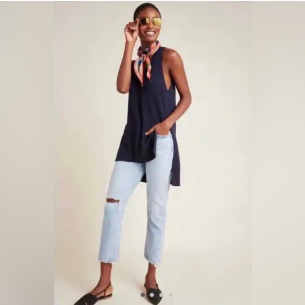 NWT Anthropologie Desmond Sleeveless Sweater Navy Blue Tunic Top - size small